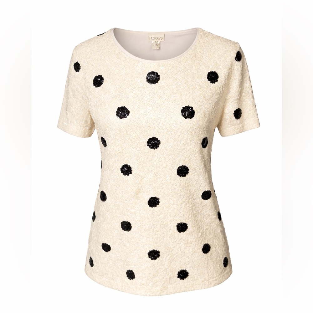 J.Crew Ivory Sequin Polka Dot Top Medium Party‎ Holiday Sparkle Tee